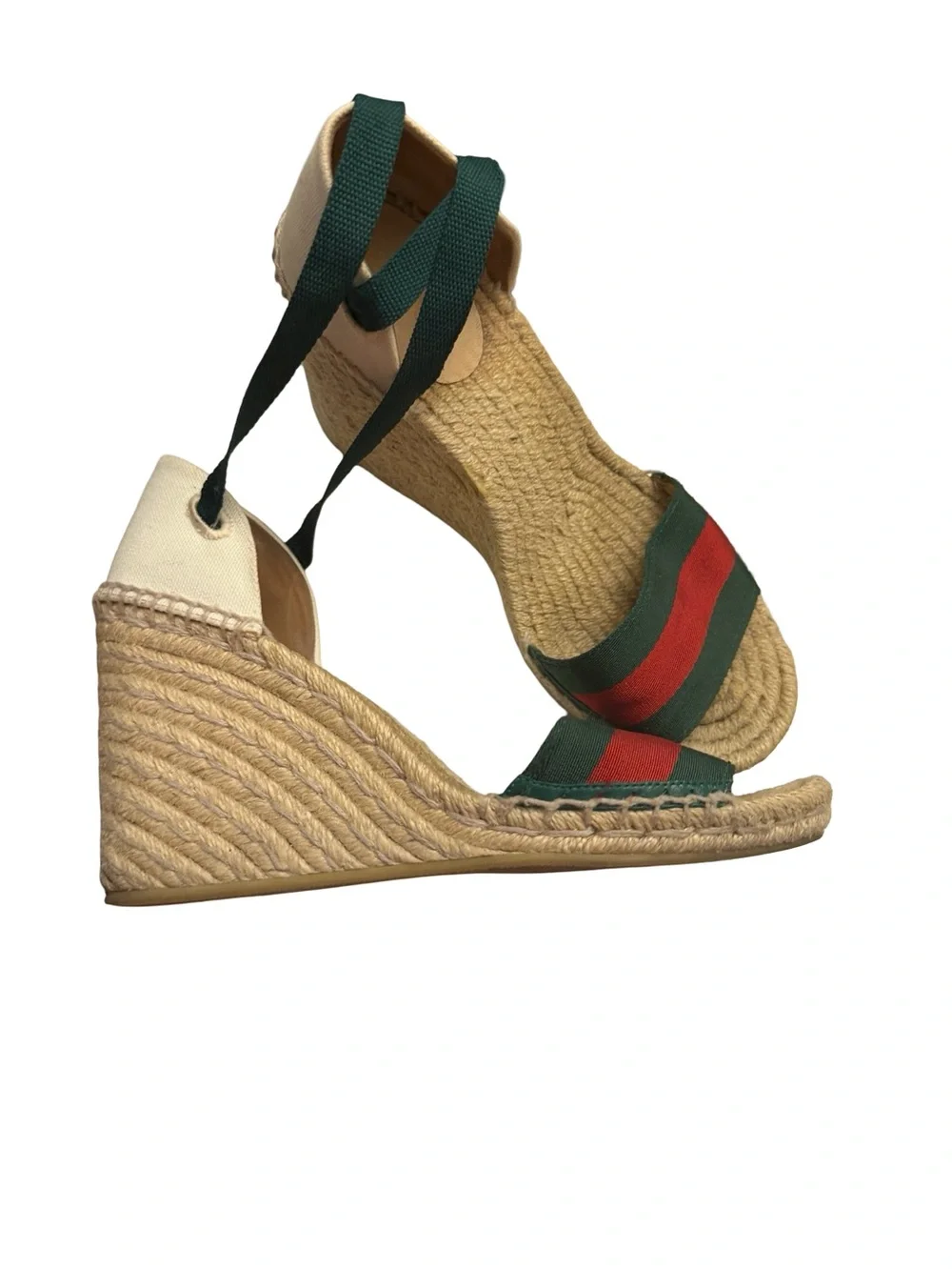 Gucci Lilibeth Web espadrille wedge sandals Sz  38
